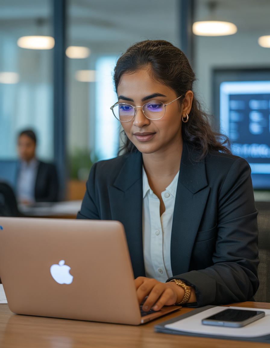 An image of women working on HRMS software at office